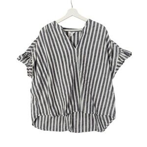 Crown & Ivy Striped Linen Blend Top Ruffle Sleeve V-Neck Blouse Womens Sizse XXL
